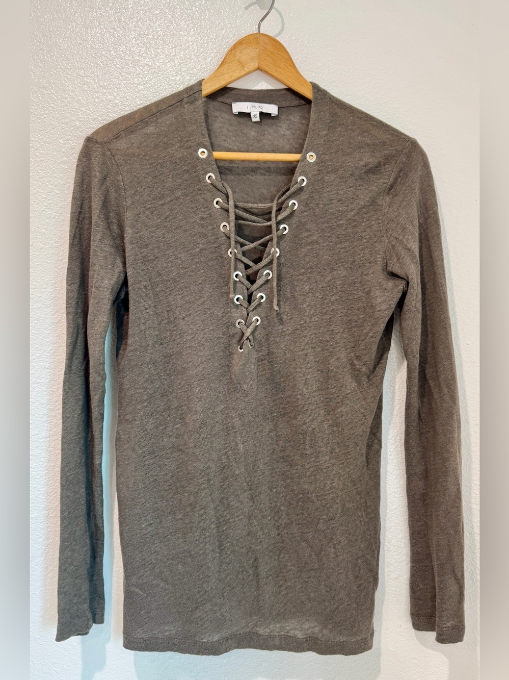 IRO Paris Tissaspe Linen Lace Up V-Neck Top Brown Gray Y2K Grunge Fairycore XS
